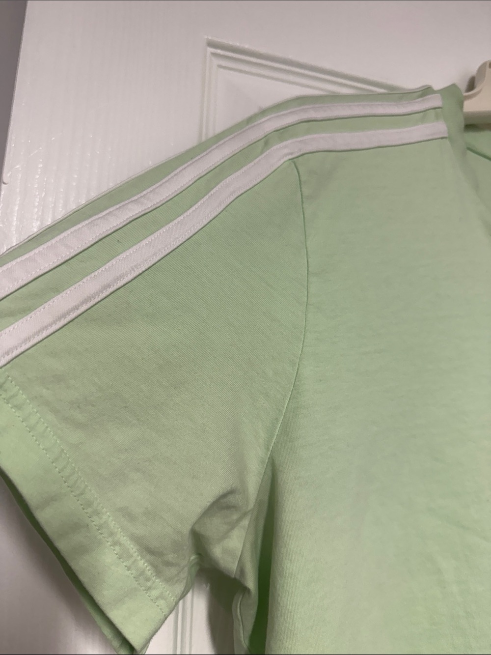 adidas Mint Green Cropped Tee with White Shoulder Stripes - Picture 4 of 6